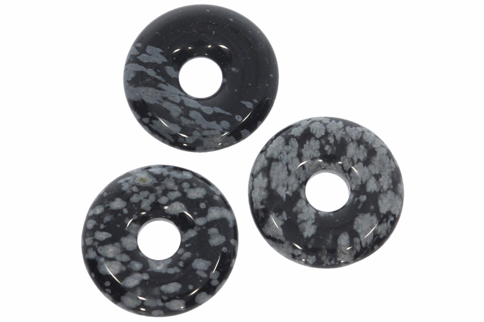 Schneeflocken Obsidian Donut Schmuck Anhänger 20mm für's Lederband HS1599