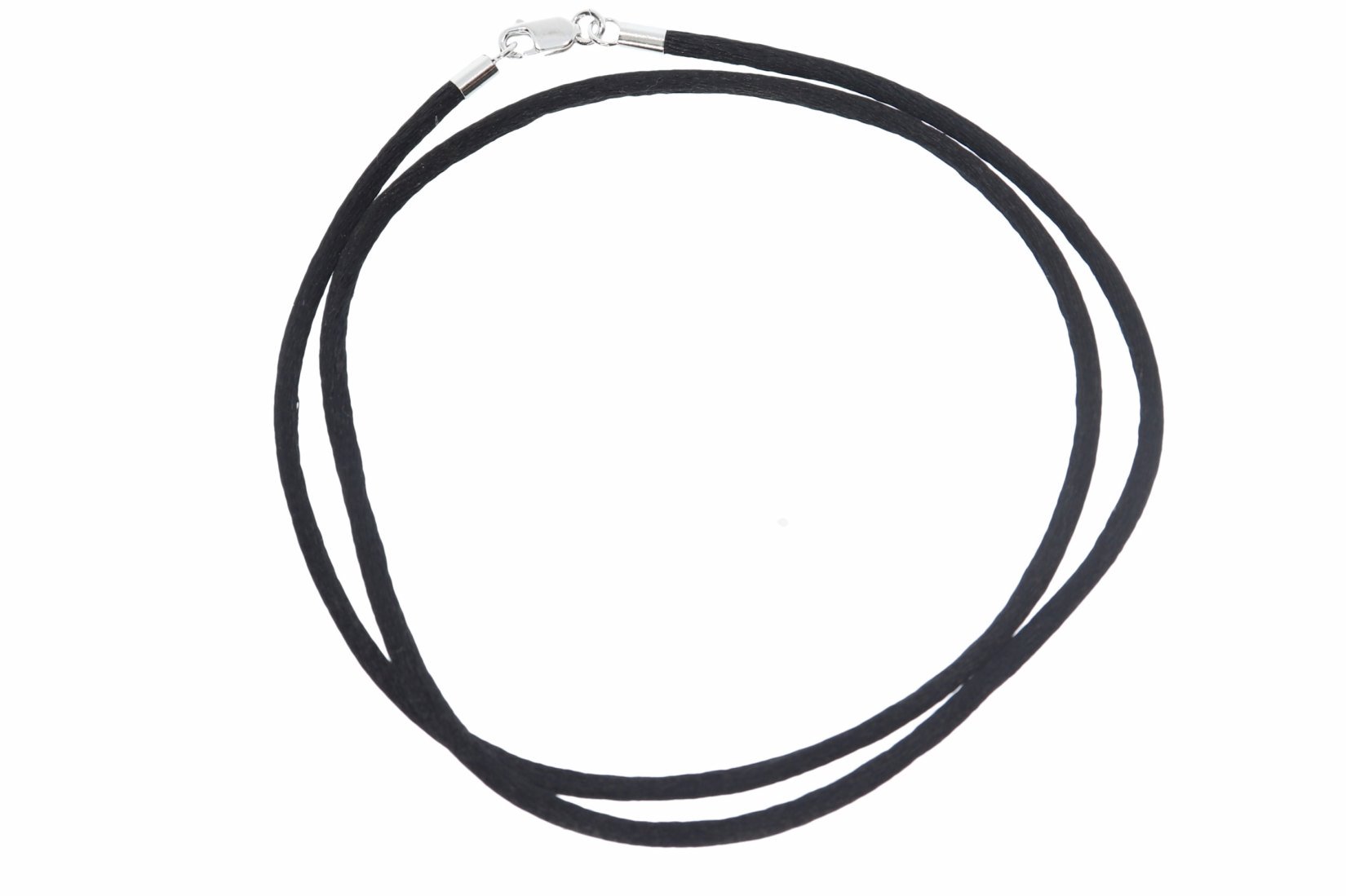 Seidenband Halsband 3mm & 925er Sterling Silber Karabiner - Farbe schwarz A256C