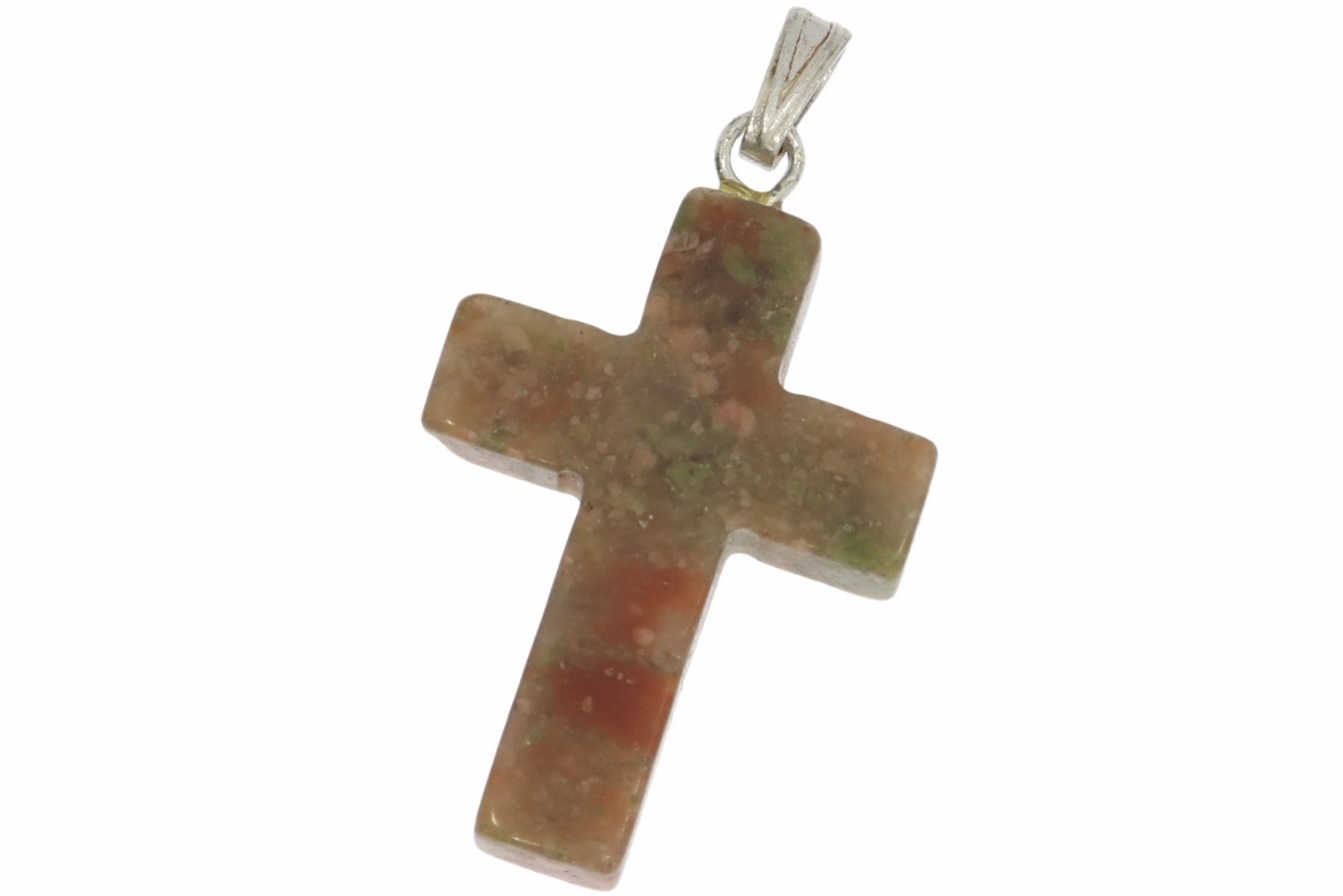 Jaspis grün rot Kreuz Schmuck mineral Anhänger Silber Öse 26x18mm HS690