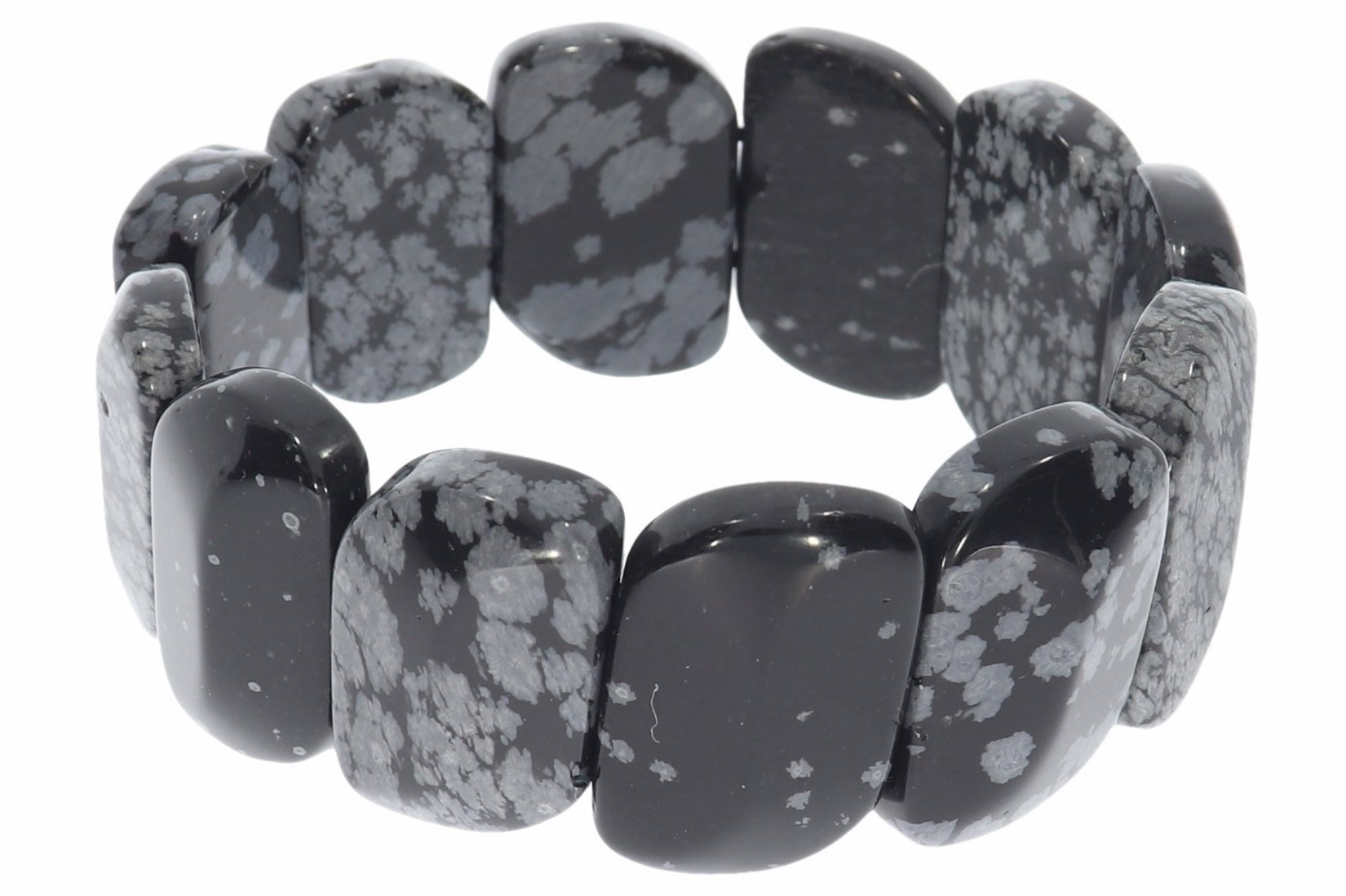 Schneeflocken Obsidian facettiert S-Form Schmuck Stretch Edelstein Armband 25x17mm SAB476