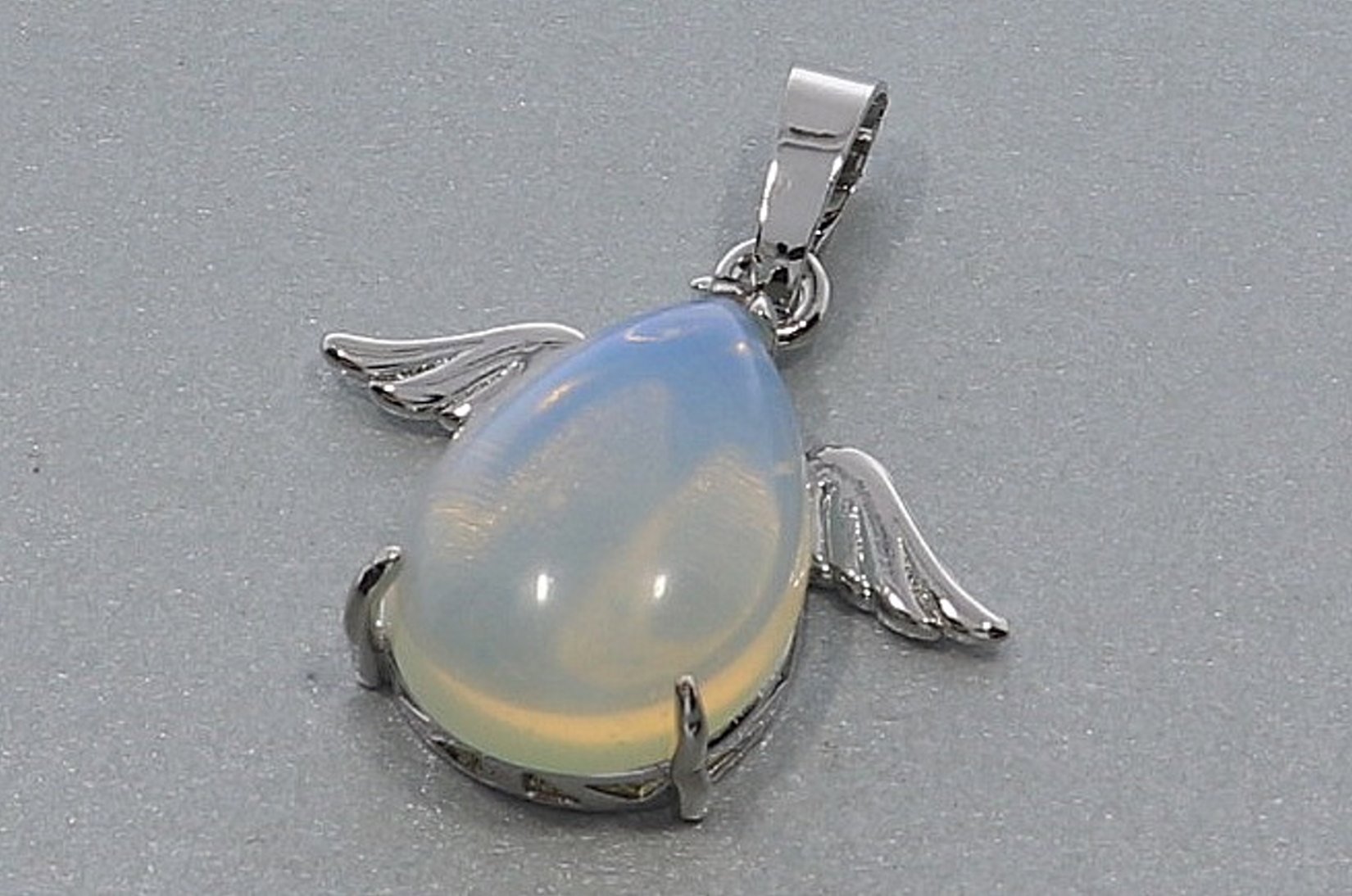Opal glas Schmuck Engel Flügel Anhänger Silber farbene Öse 30x25mm - HS1153