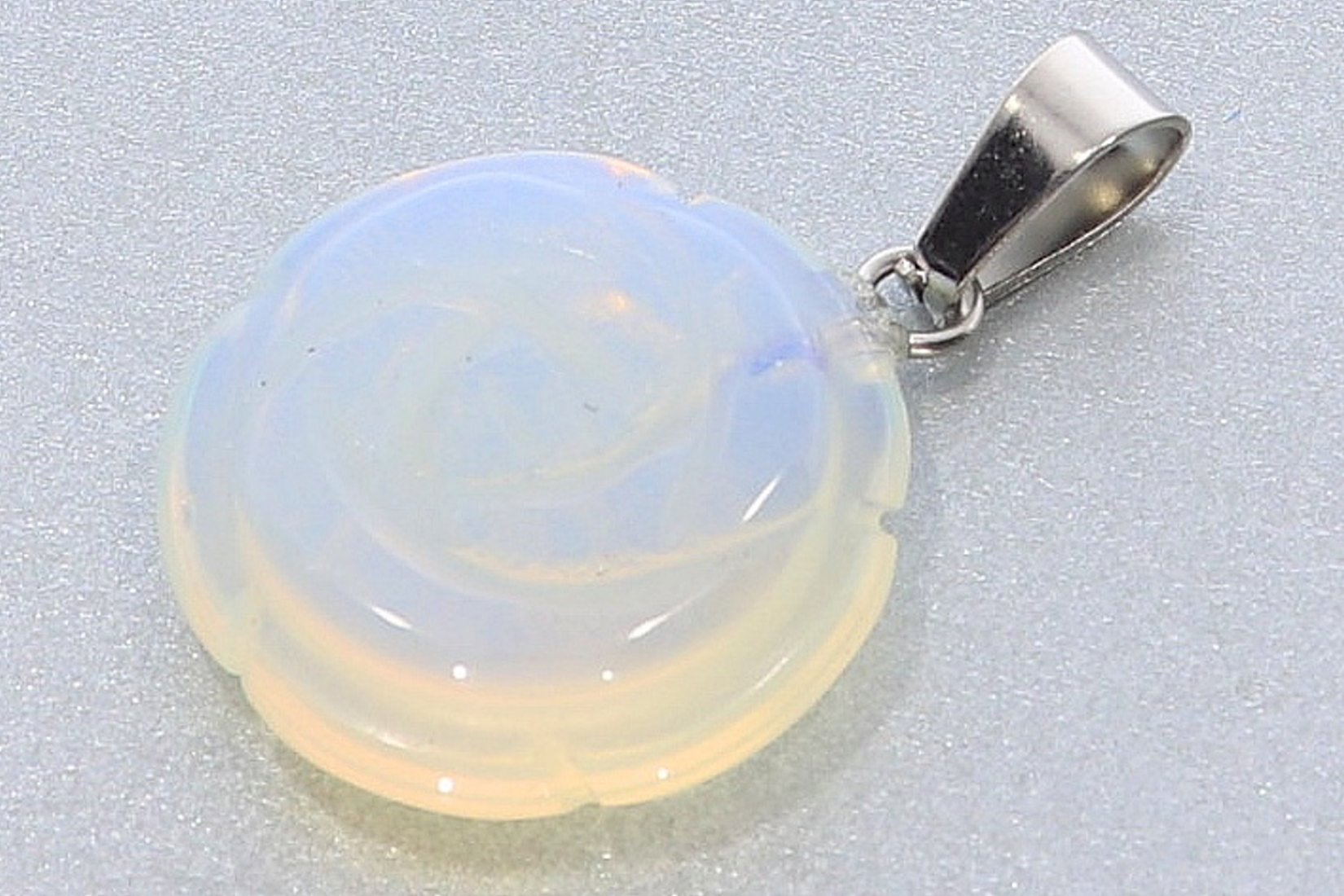 Opal glas Blume Blumen Anhänger Edelstein Stein mit Silberöse 20mm - HS1681