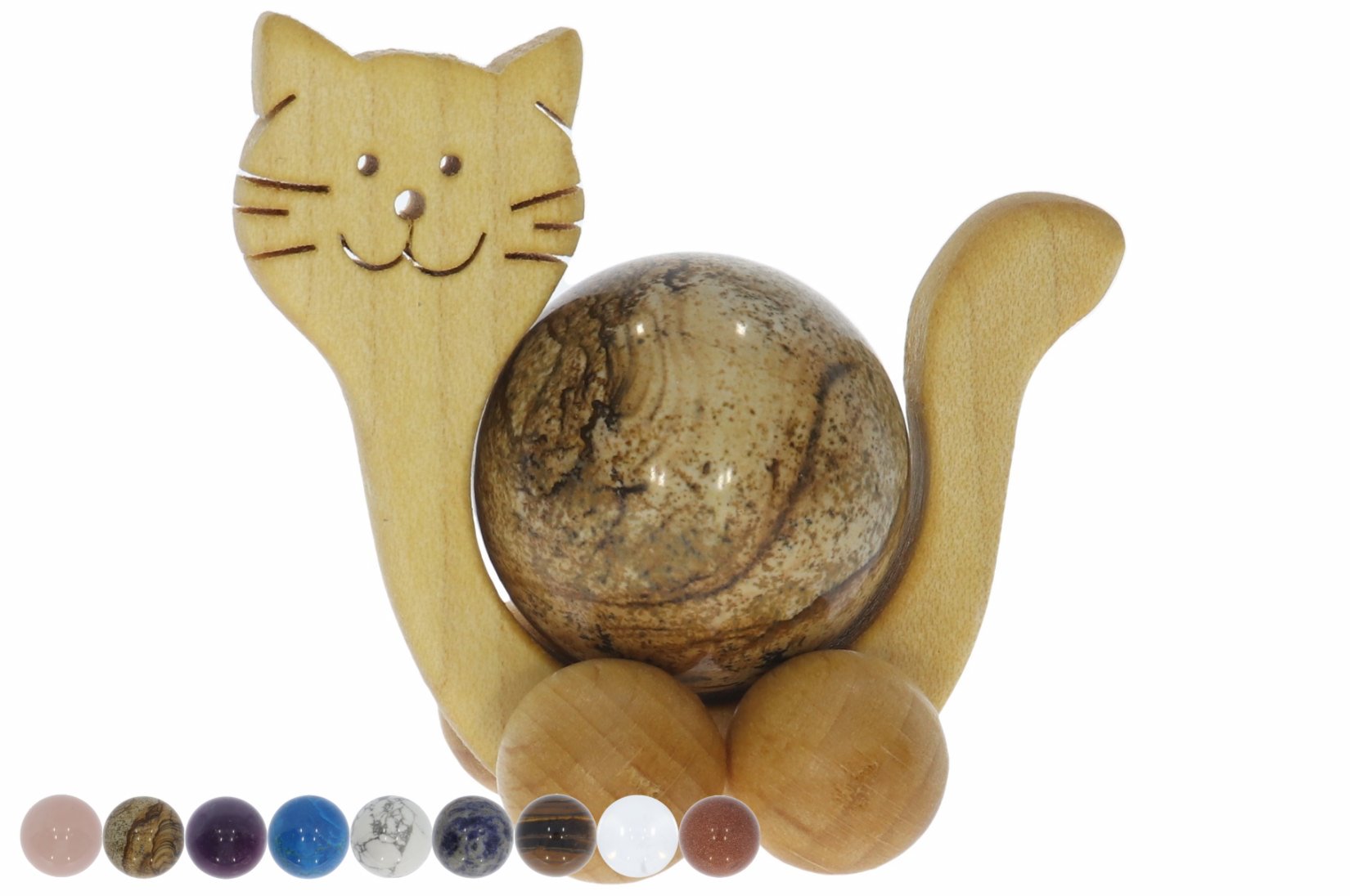 Katze Edelstein Kugel 30mm - Größe 65x55x35mm - Steinsorte nach Wahl