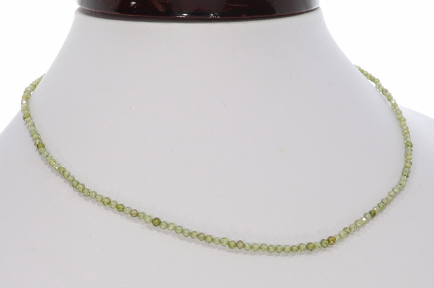 Zirkonia olivgrün Kugel Halskette facettiert Silber farben 3mm - 40-45cm Kettenverlängerer KK310