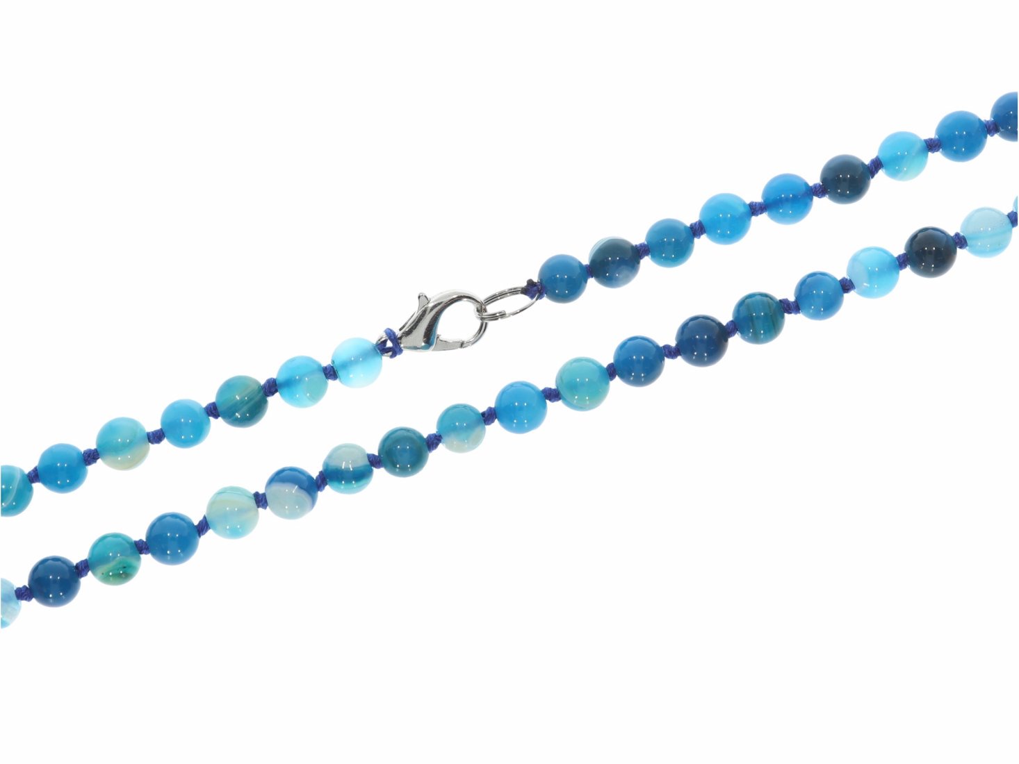Achat blau gebändert Kugel Edelstein Schmuck Halskette silber farben 6mm/ 48cm KK334