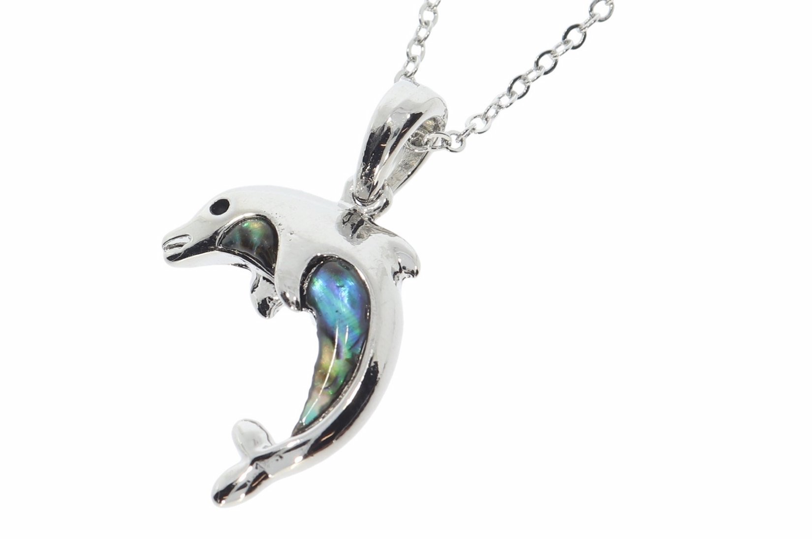 Ocean Jewels - Paua Muschel Delphin Anhänger 30x20mm mit Silber Halskette PM137