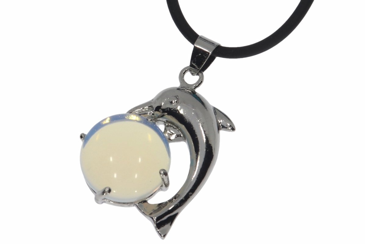 Opal glas Delphin (3) Schmuck Anhänger Silber Fassung &amp; Button 35x23mm HS162