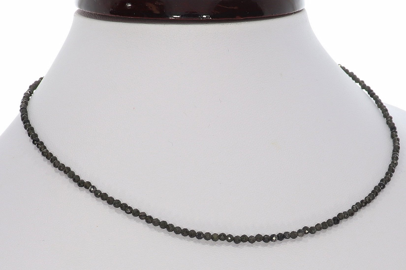 Obsidian Kugel Halskette facettiert Silber farben 2mm - 40-45cm Kettenverlängerer KK306