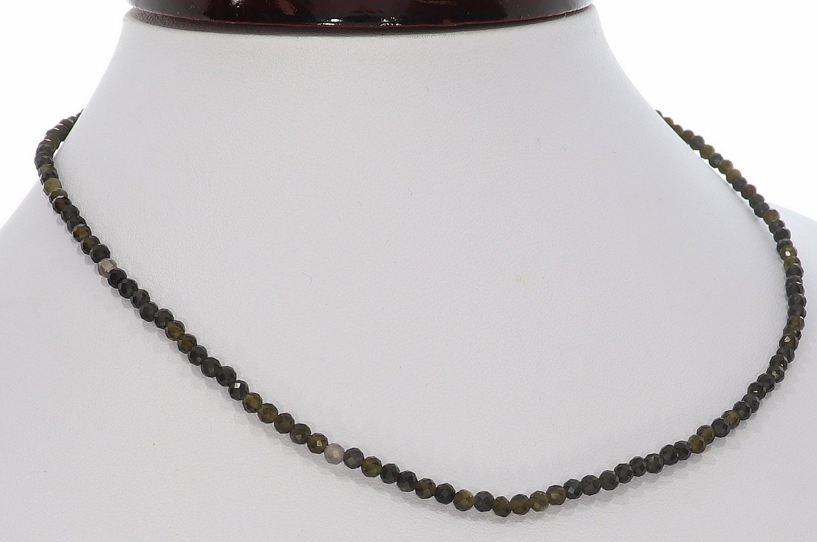 Gold Obsidian Kugel Halskette facettiert Silber farben 3mm - 40-45cm Kettenverlängerer KK319