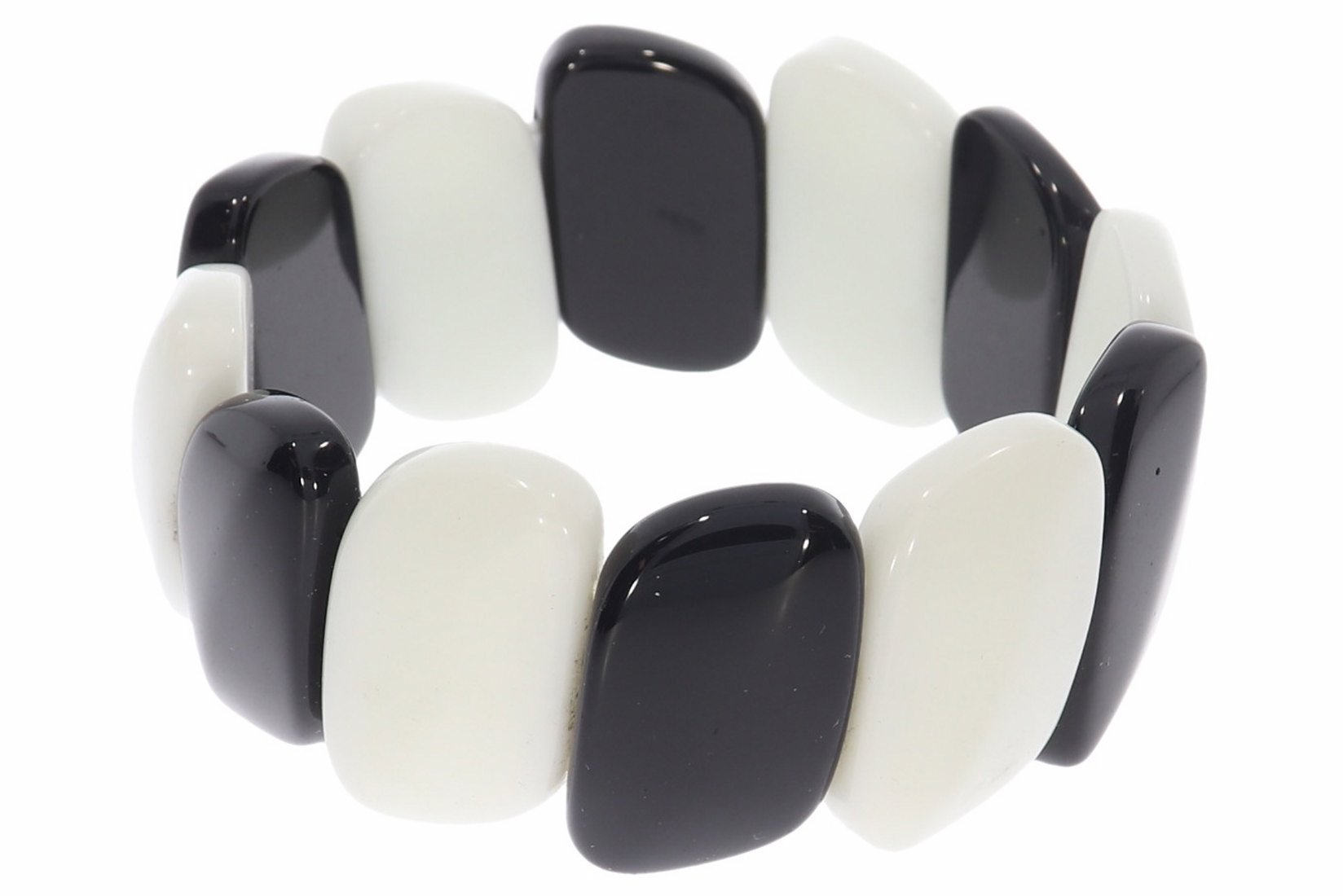 Yin & Yang Onyx Magnesit facettiert S-Form Schmuck Stretch Edelstein Armband 25x17mm SAB452
