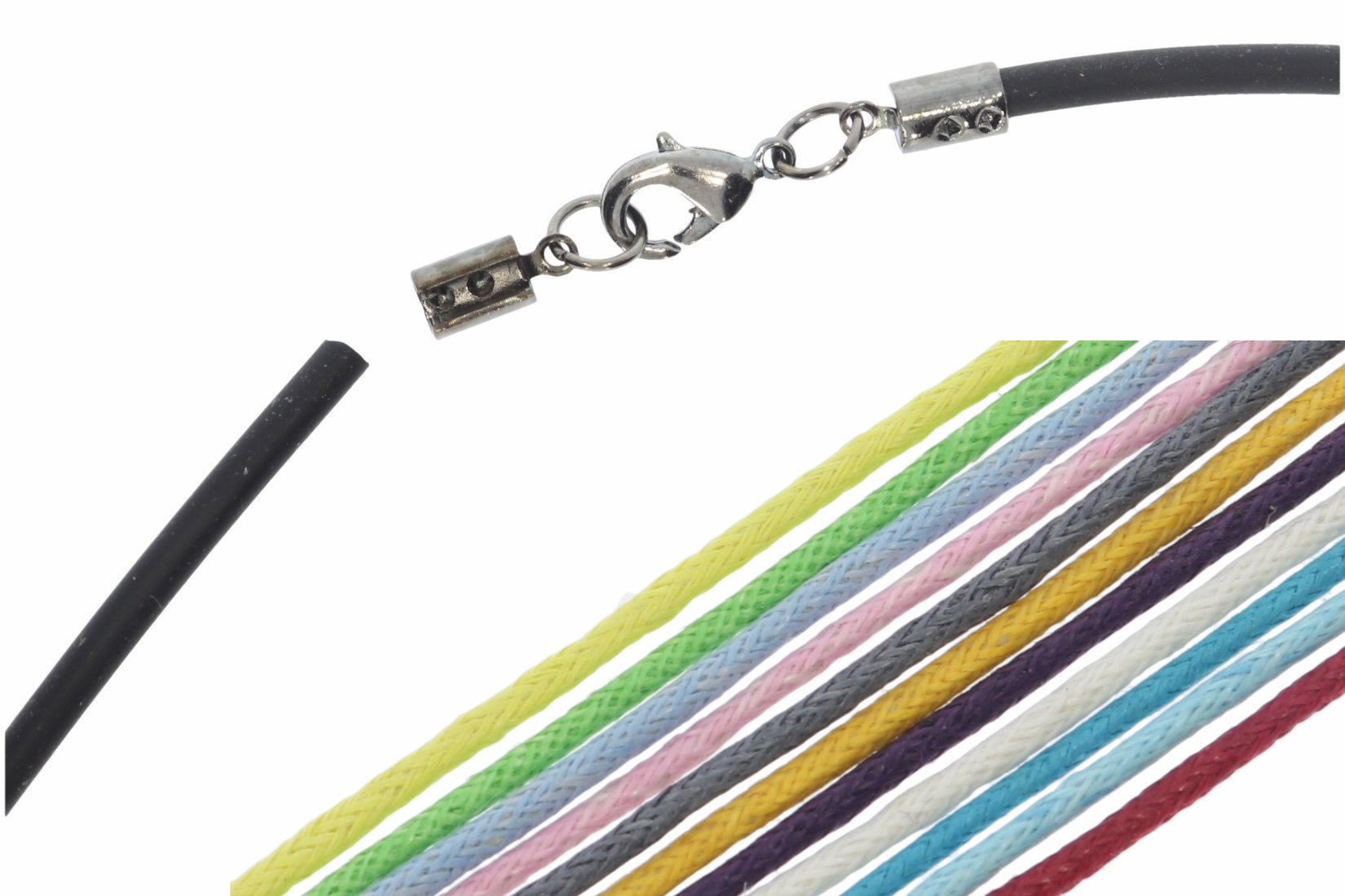 Roma Baumwollband Halskette 2mm A194 - Farbauswahl - Karabiner Oxyd glänzend 38-100cm