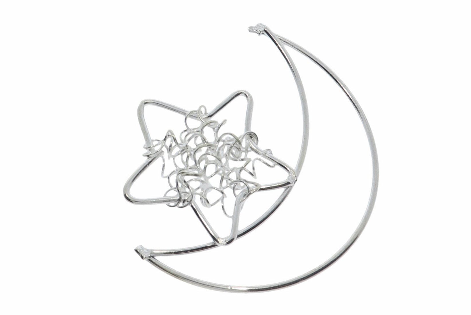 A208-D Silber Mond &amp; Stern - Draht Schmuck Element 48x41mm