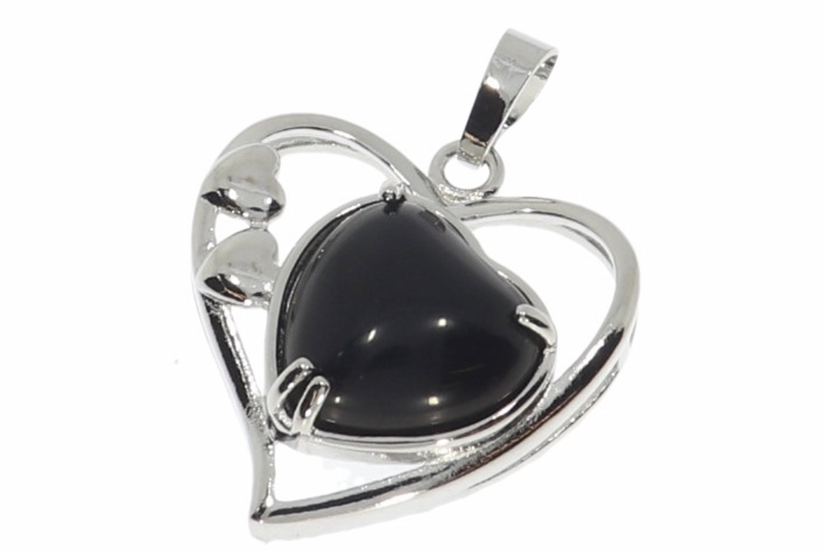 Obsidian schwarz Herz Schmuck Anhänger Öse silber farben 35x27mm  HS1103
