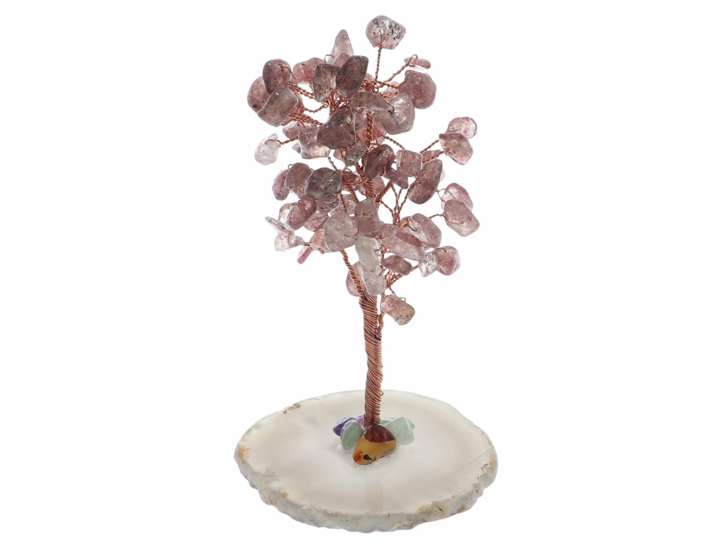 Unikat - Erdbeerquarz Baum mit Edelstein Splittern und Achat Scheibe Dekoration 41711