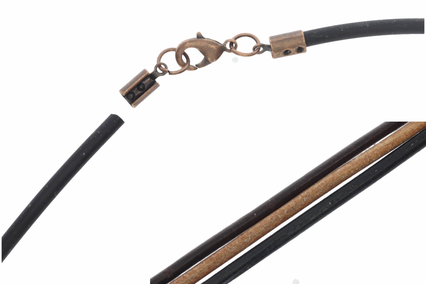 Alt Kupfer - Roma Leder Halskette 3mm - Farbauswahl - VS190 Karabiner 38-100cm