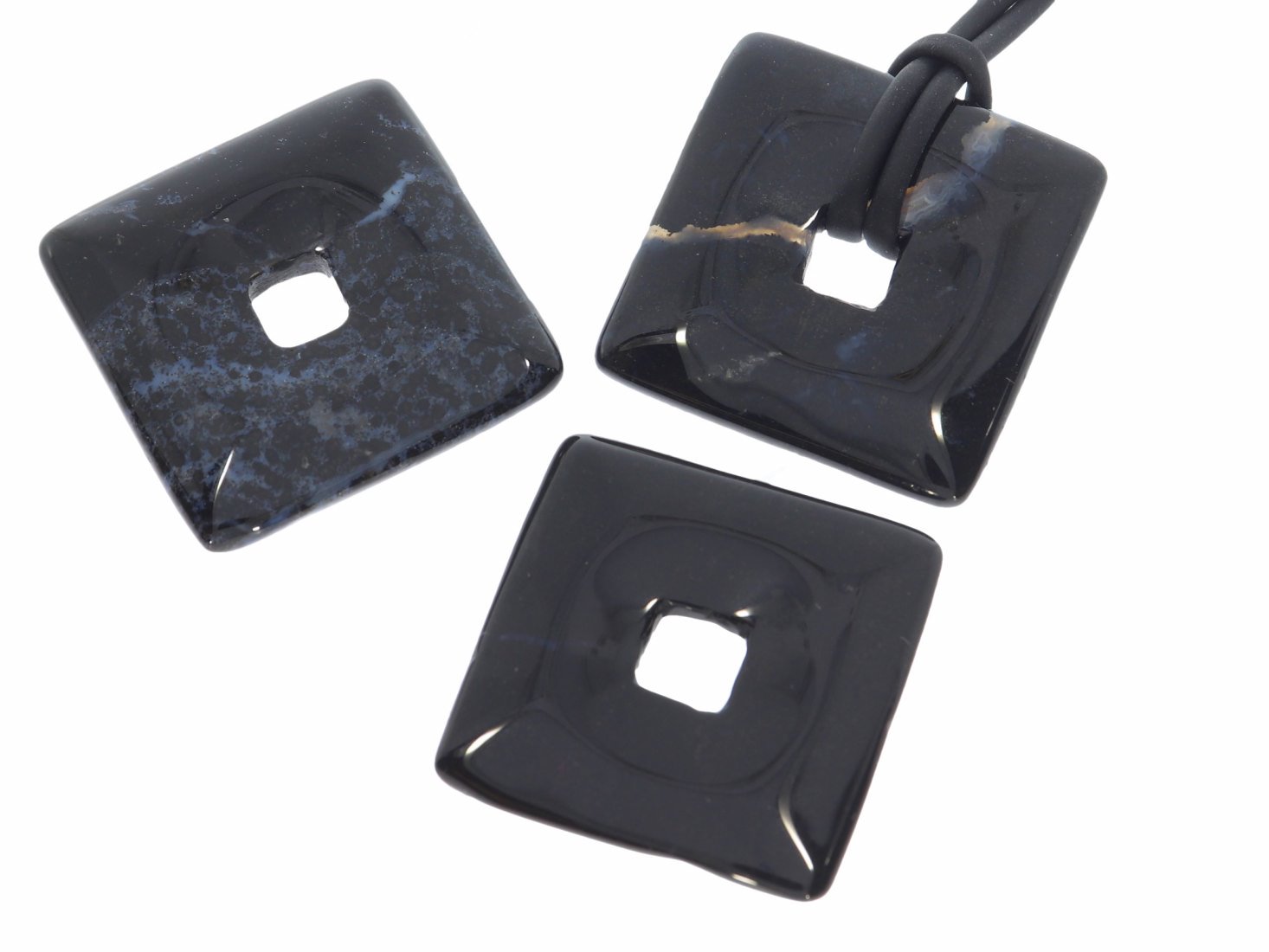 Obsidian Donut viereck Schmuck Anhänger 30mm für's Lederband HS278