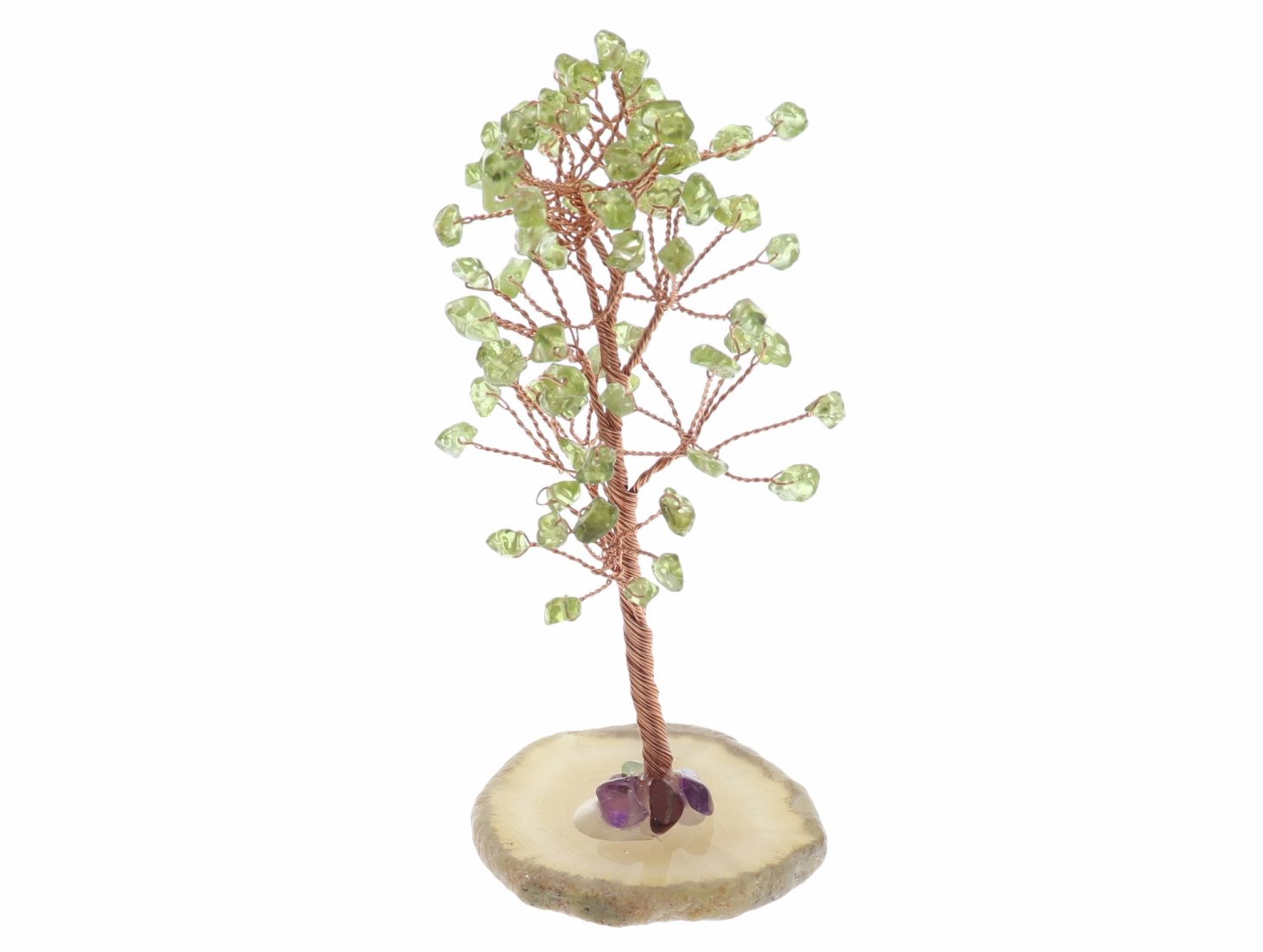 Unikat - Peridot Baum mit Edelstein Splittern und Achat Scheibe Dekoration 41708